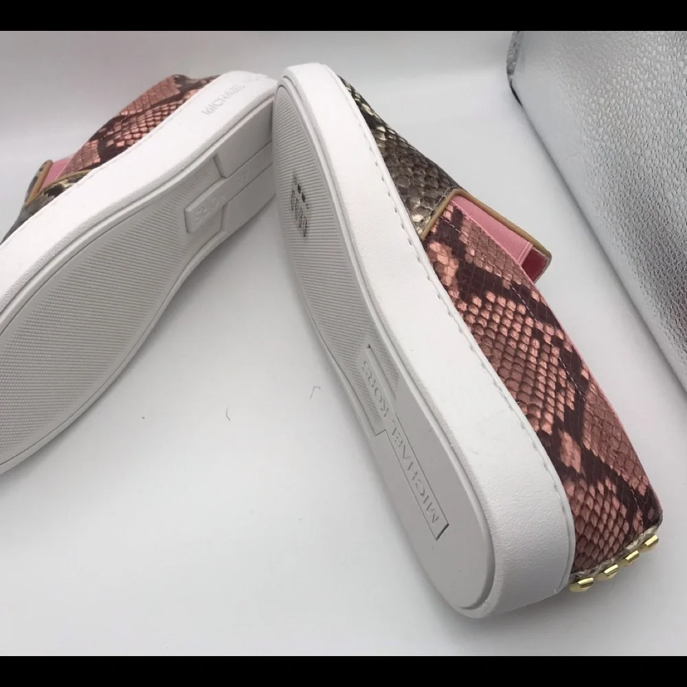 NWT Michael Kors Keaton Slip On Sneakers - SIZE 8 Shell Pink and python